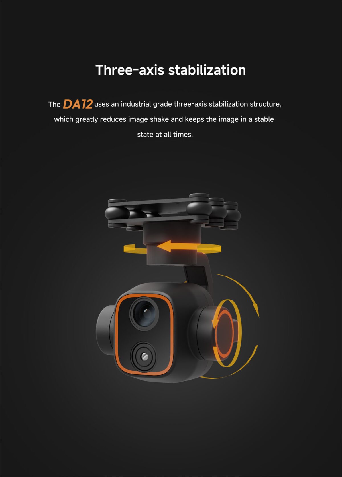 DA12 three-axis stable control dual light gimbal: intelligent dynamic tracking, integrated 2K visible light and thermal imaging